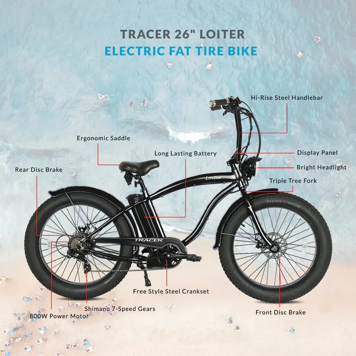 TRACER Loiter 26" E Bike Male 7sp Color: Matte Black   EB-LOITER-M-MBK/BK