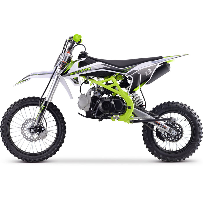 MotoTec X3 125cc 4-Stroke Gas Dirt Bike (Top Speed:47 mph - with adjustable speed limiter) Green  MT-DB-X3-125cc_Green