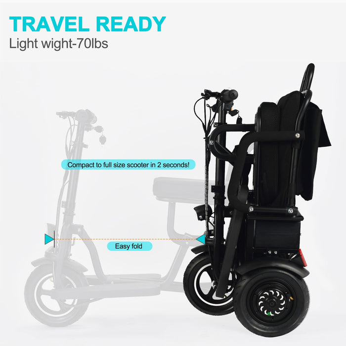 MotoTec Folding Mobility Electric Trike 48v 700w Dual Motor Lithium Black MT-FOLD-TRK-700