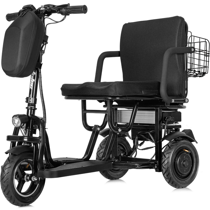 MotoTec Folding Mobility Electric Trike 48v 700w Dual Motor Lithium Black MT-FOLD-TRK-700