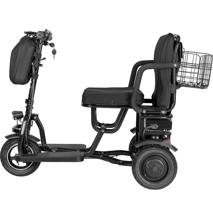 MotoTec Folding Mobility Electric Trike 48v 700w Dual Motor Lithium Black MT-FOLD-TRK-700