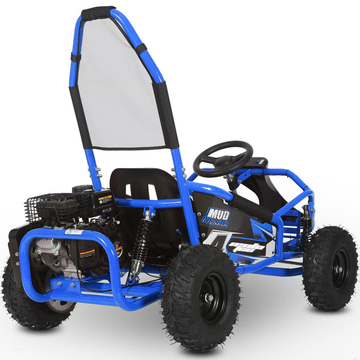 MotoTec Mud Monster Kids Gas Powered 98cc Go Kart Full Suspension Blue MT-GK-Mud-98cc_Blue