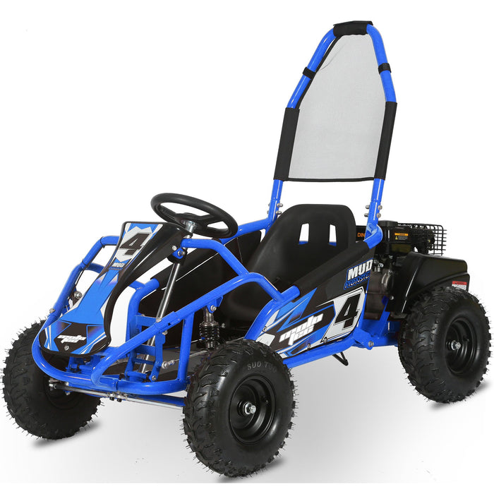 MotoTec Mud Monster Kids Gas Powered 98cc Go Kart Full Suspension (Top Speed: 25mph - weight dependent) Blue MT-GK-Mud-98cc_Blue