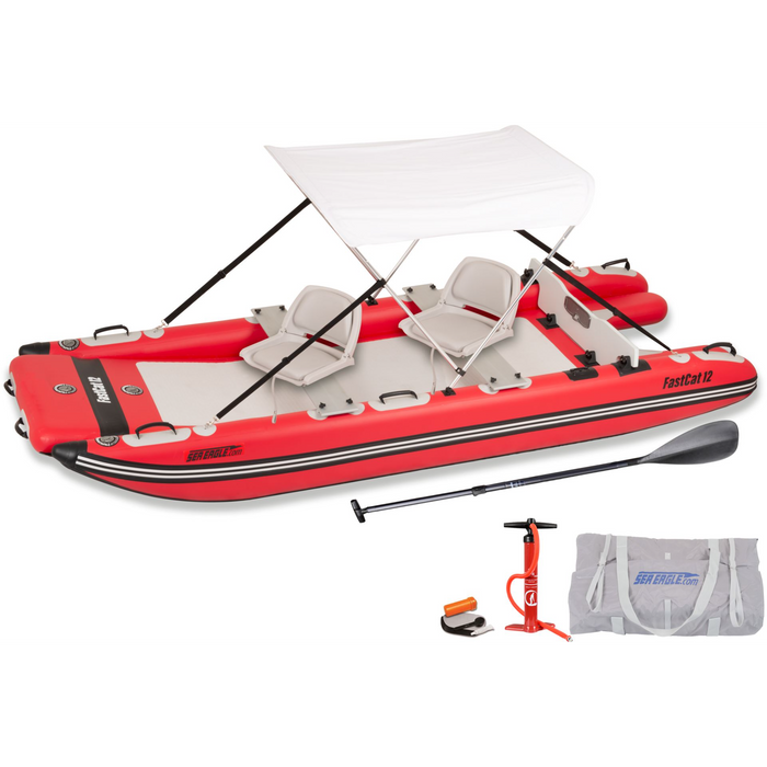 Sea Eagle FastCat12™ Catamaran Inflatable Boat Swivel Seat Canopy Pkg  FASTCAT12K_SWC