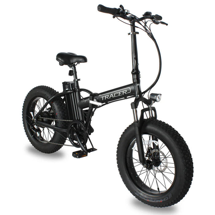 TRACER Coyote 20" Aluminum Folding E Bike, Size 11" with Disc Brake F&R & LED Headlight, Alloy One Piece Black Wheels, Motor: 500W with/Speed Sensor, Battery: 48V.10 AH Color: Matte Black   EB-Coyote MBK/BK