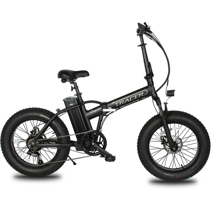TRACER Coyote 20" Aluminum Folding E Bike, Size 11" with Disc Brake F&R & LED Headlight, Alloy One Piece Black Wheels, Motor: 500W with/Speed Sensor, Battery: 48V.10 AH Color: Matte Black   EB-Coyote MBK/BK