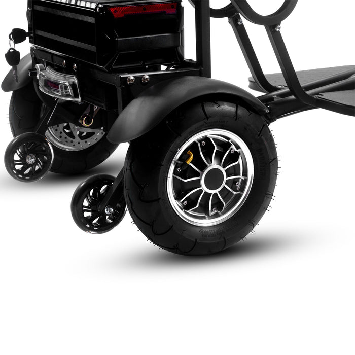 MotoTec Folding Mobility Electric Trike 48v 1000w Dual Motor Lithium Black   3 Selectable Forward Speeds: 5.5, 10, 17 mph  MT-FOLD-TRK-1000