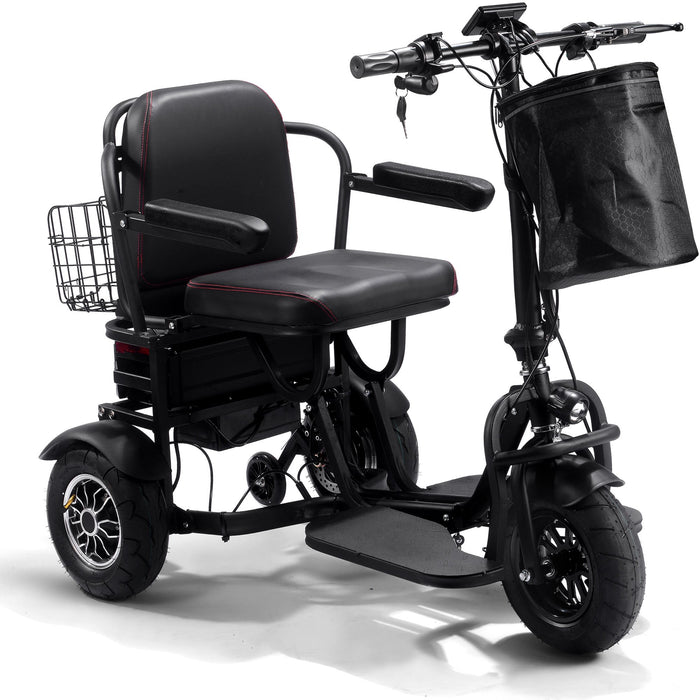 MotoTec Folding Mobility Electric Trike 48v 1000w Dual Motor Lithium Black   3 Selectable Forward Speeds: 5.5, 10, 17 mph  MT-FOLD-TRK-1000