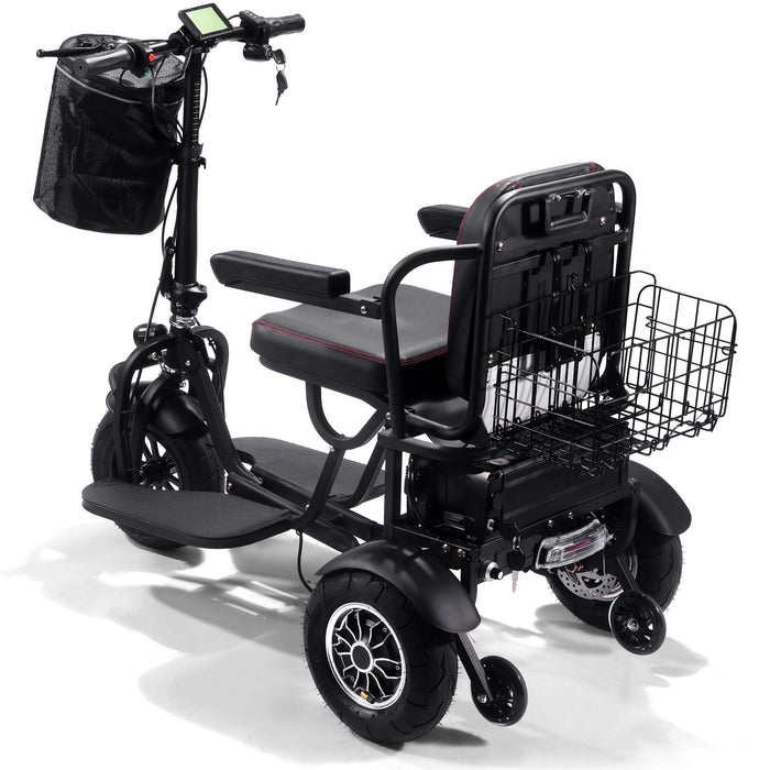 MotoTec Folding Mobility Electric Trike 48v 1000w Dual Motor Lithium Black   3 Selectable Forward Speeds: 5.5, 10, 17 mph  MT-FOLD-TRK-1000