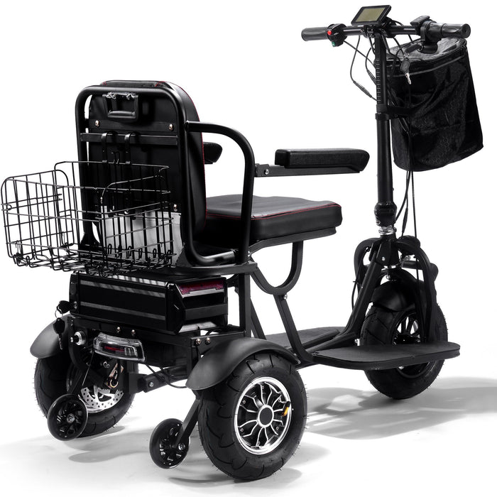 MotoTec Folding Mobility Electric Trike 48v 1000w Dual Motor Lithium Black   3 Selectable Forward Speeds: 5.5, 10, 17 mph  MT-FOLD-TRK-1000