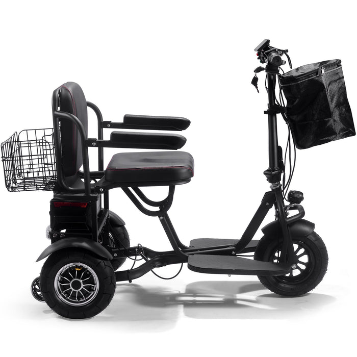 MotoTec Folding Mobility Electric Trike 48v 1000w Dual Motor Lithium Black   3 Selectable Forward Speeds: 5.5, 10, 17 mph  MT-FOLD-TRK-1000