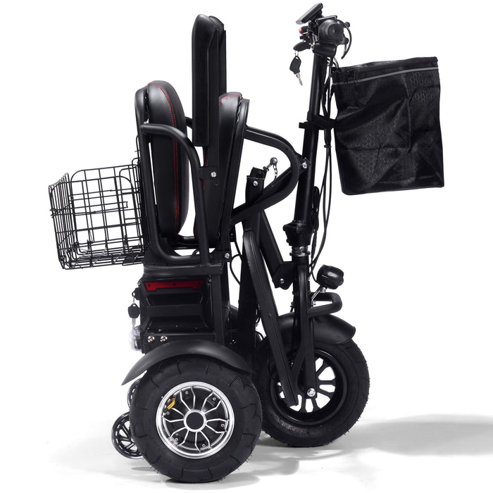 MotoTec Folding Mobility Electric Trike 48v 1000w Dual Motor Lithium Black   3 Selectable Forward Speeds: 5.5, 10, 17 mph  MT-FOLD-TRK-1000